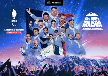 Retour drapeau paralympique 2026 Chamrousse - photomontage généré par IA