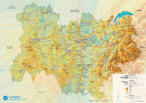 Carte de la région Auvergne-Rhône-Alpes A3