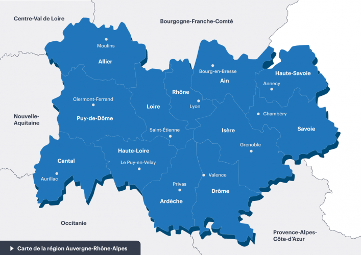 Carte départements et villes centre