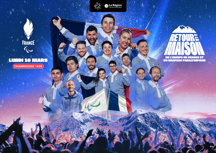 Retour drapeau paralympique 2026 Chamrousse - photomontage généré par IA